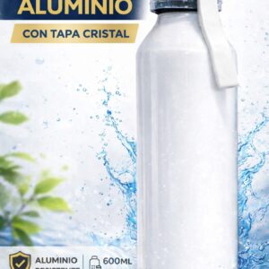 BOTELLA ALUMINIO 600ML BLANCA CON TAPA CRISTAL
