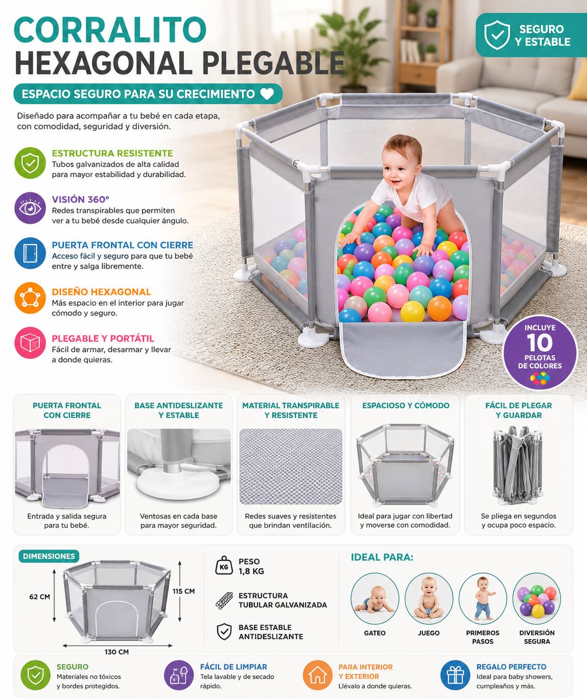 CORRALITO PLEGABLE DE BEBE HEXAGONAL
