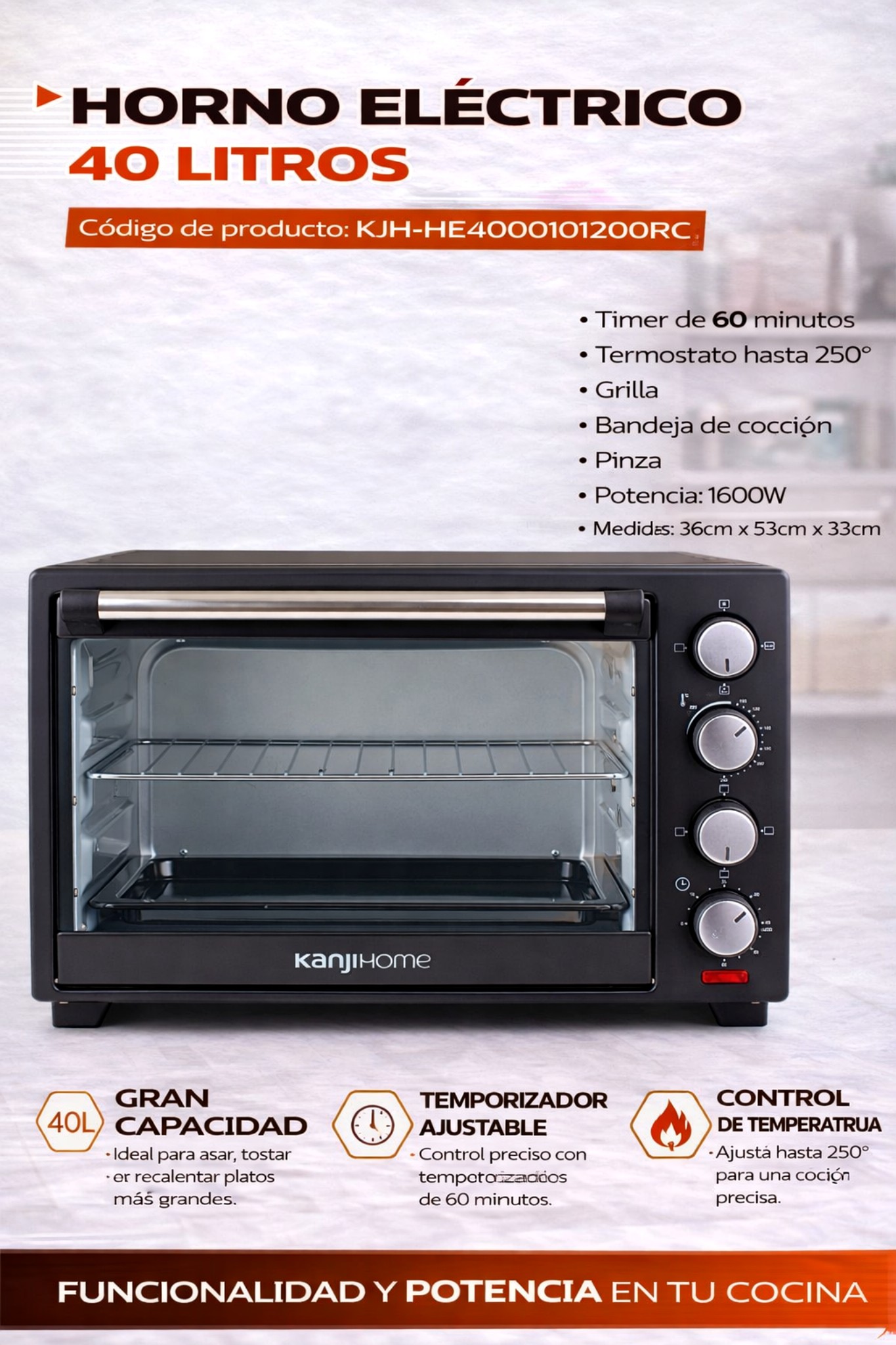 HORNO ELECTRICO 40 LTS KANJI HOME